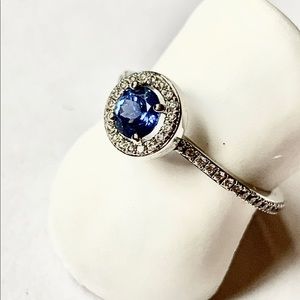 SOLD😊Ceylon Sapphire With Diamond Halo 14K White Gold
